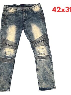 Imperious Men's Designer Jeans 42x31.5 Denim Distressed Zipper Pants #219